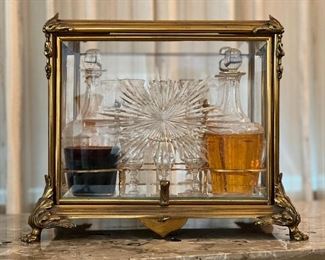 ANTIQUE FRENCH CRYSTAL AND BRONZE D’ ORE CAVE A LIQUEUR, CIRCA 1890