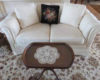 Cream Love Seat/Claw Foot Glass Top Accent Table 