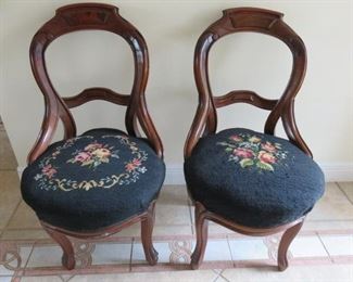 Pair Antique Tapestry Seat Chairs