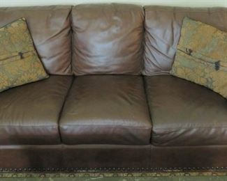 Studded Brown Leather Sofa