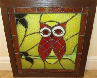 Owl-Stained Glass Window Panel