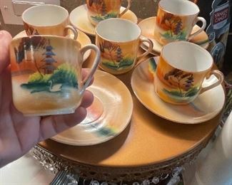 vintage japan delicate  tea cup/saucer set in amazing colors 