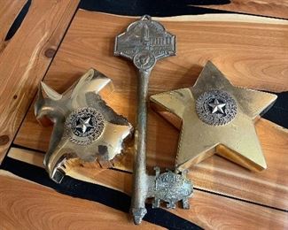 brass texas paperweights and  1935- brass souvenir key  not common that is for sure- 