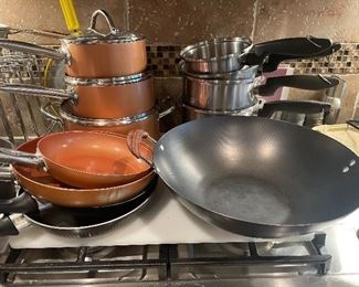 lifetime - set of pots and pans and copper set  pampered chef items and more 