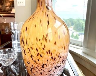 $38; art glass vase with brown speckles 