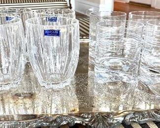$60; set of 4 brand new “Omega” Marquis by Waterford rocks glasses;    $60; set of 4 brand new Lenox “Tin Can Alley” rocks glasses