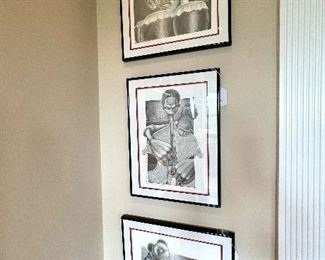$50 each; limited edition, artist signed, three pencil drawings of jazz musicians. 