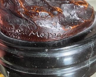 AUGUSTE MOREAU BRONZE SCULPTURE | Auguste Moreau signed bronze sculpture/statue of a young boy; h. 17 in.