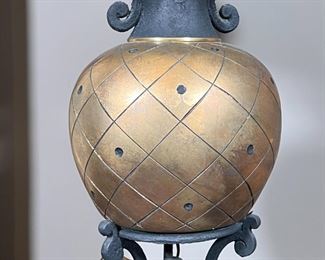 GOLD ACCENT TABLE LAMP | Pineapple style design, distressed gold finish on scrolled iron rod base; overall h. 26 in.