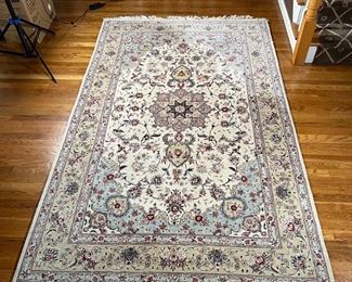 CAPEL AREA RUG | Floral motif area rug on ivory field by Capel in "Silk Road Keshan" style in Ivory; 5 ft x 8 ft 6 in.