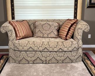 SHERRILL TRADITIONAL SOFA | Sherrill Furniture Co. rolled arm sofa with floral print fabric upholstery, includes 3 pillows; h. 36 x 76 x 33-1/2 in.