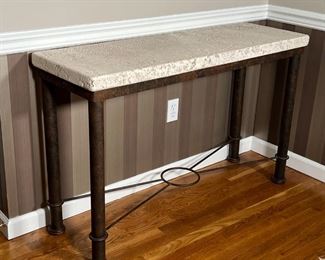 CORAL STYLE HALL TABLE | Console table with a natural coral style top on a brushed metal frame; h. 30 x w. 48-3/4 x d. 15-1/4 in.