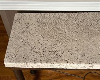 CORAL STYLE HALL TABLE | Console table with a natural coral style top on a brushed metal frame; h. 30 x w. 48-3/4 x d. 15-1/4 in.