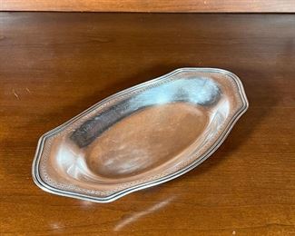 STERLING SILVER DISH | Artcraft sterling silver long dish with openwork reticulated rim marked "Sterling / X31" on underside (l. 12 in.); total weight 6.54 troy oz.