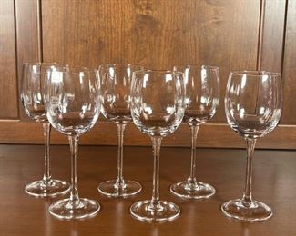 (6pc) WINE GLASSES | Six stemmed white wine glasses with a subtle ripple design to the bowls; h. 8-14 in.
