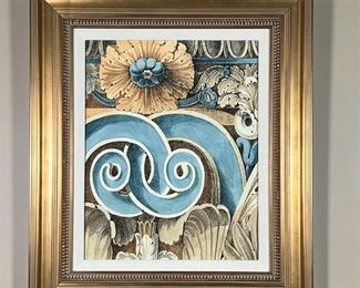 FRAMED ABSTRACT PRINT | Print custom framed for Rug & Home Gallery, titled "Focus on Architecture II", in a gilt frame; overall 29 x 24-1/2 in.