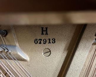 MASON & HAMLIN PIANO | Mason & Hamlin upright 88-key piano with cushioned bench, no. H 67913; h. 41 x 59 x 23 in.