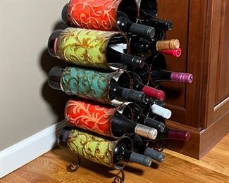 COLORFUL WINE RACK | Polychrome enamel wine rack that fits 14 bottles; 23 x 13 x 7 in.