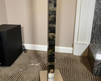 ARTERIOR FLOOR LAMP | Floor lamp by Arterior Homes with marbled acrylic design on a silver metal base, with a beige square shade; overall h. 65-1/2 in.
