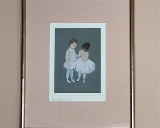 FRAMED BALLERINA PRINT | Print framed behind glass of "Best Friends" by Jennifer Kibel, ed. 2/300 lower left, titled lower center, and pencil signed lower right, dated 2/02, with personal inscription in the margin; sight 8-1/4 x 6 in., overall 15 x 12-1/4 in. (framed)