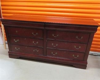Dresser with mirror - 6 drawers with 2 top jewelry drawers - missing 1 drawer pull.  Width - 67 3/4" x depth - 20" - height (without mirror) - 34 3/4"