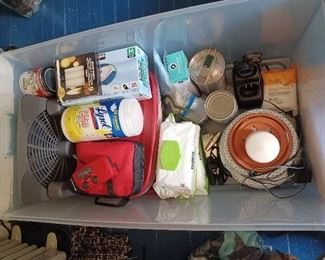 hurricane supplies, battery power fan, candles, walkie talkies, wipes