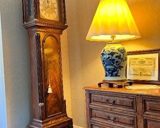 Spectacular antique mahogany long case clock by William Hughes Circa 1775