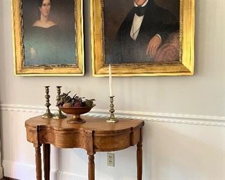 Beautiful pair of ancestor portraits circa 1820 professionally restored by Chicago conservation