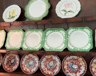 Set of 8 green and white English plates And a lovely set of six Fukagawa Seiko plates