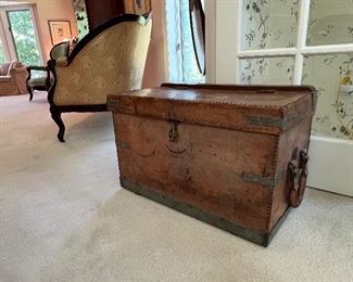 Superb antique leather trunk