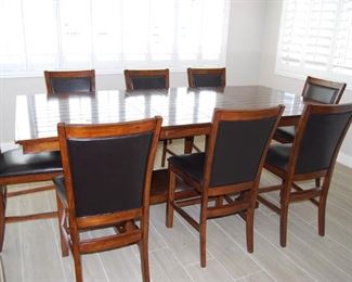 PUB STYLE DINING TABLE WITH 8 CHAIRS, 1 BENCH