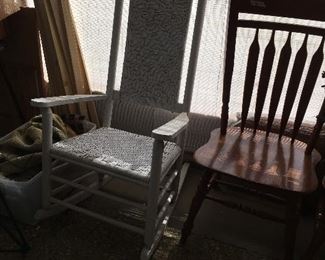 White rocker, dining chair