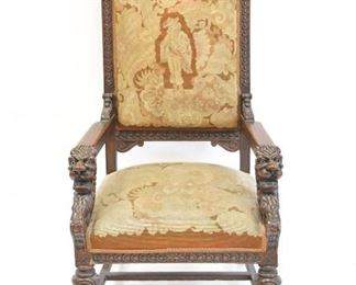 Carved Oak Throne Chair 