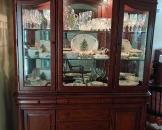 China Cabinet with Spode Christmas and Waterford Crystal