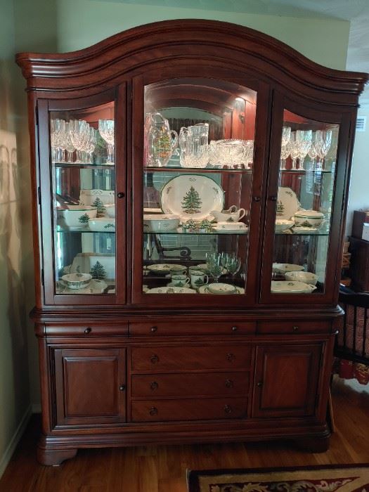 China Cabinet with Spode Christmas and Waterford Crystal