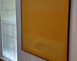 Large 70s Yellow Abstract Painting on Canvas