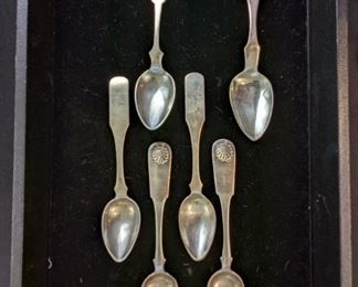 Antique Fiddle-back Coin Silver Spoons