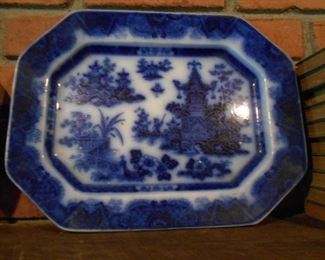antique flow blue platter (unmarked)