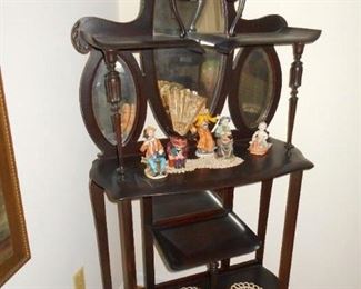 antique mahogany mirrored display shelf