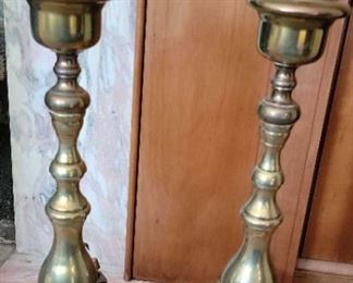 Antique Pair of English Brass Andirons