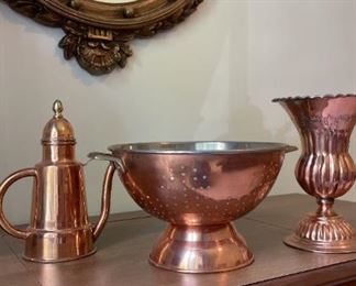 Copper Colander Pitcher and Vase