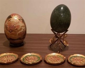 Ornamental Eggs with Stands and Coasters