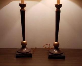 Pair Of Gold And Brown Lamps With Lotus
