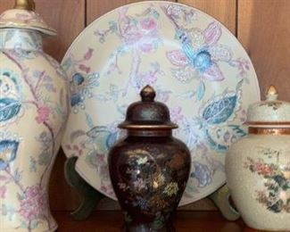 Porcelain Asian Vases and Art Plate