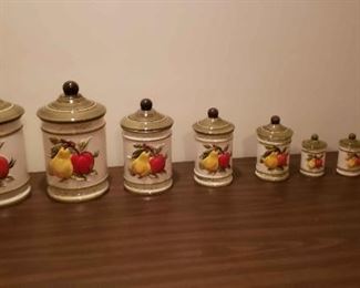 Vintage Fruit Motif Canisters And Salt Pepper Shakers