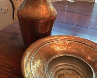 Vintage Large Copper Bowl And Large Pitcher