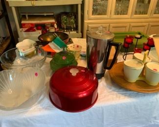Serving bowls, Tupperware, percolator