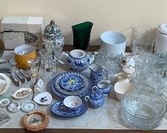 Assortment of vintage Japanese “Phoenix”  ceramic dishes & serving pieces . Vintage Japanese hand painted ashtrays & many other glass & crystal serving bowls.