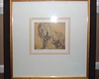 Framed Lion Engraving