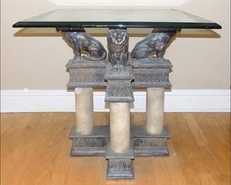 Marble and Glass Side Table with Lions
